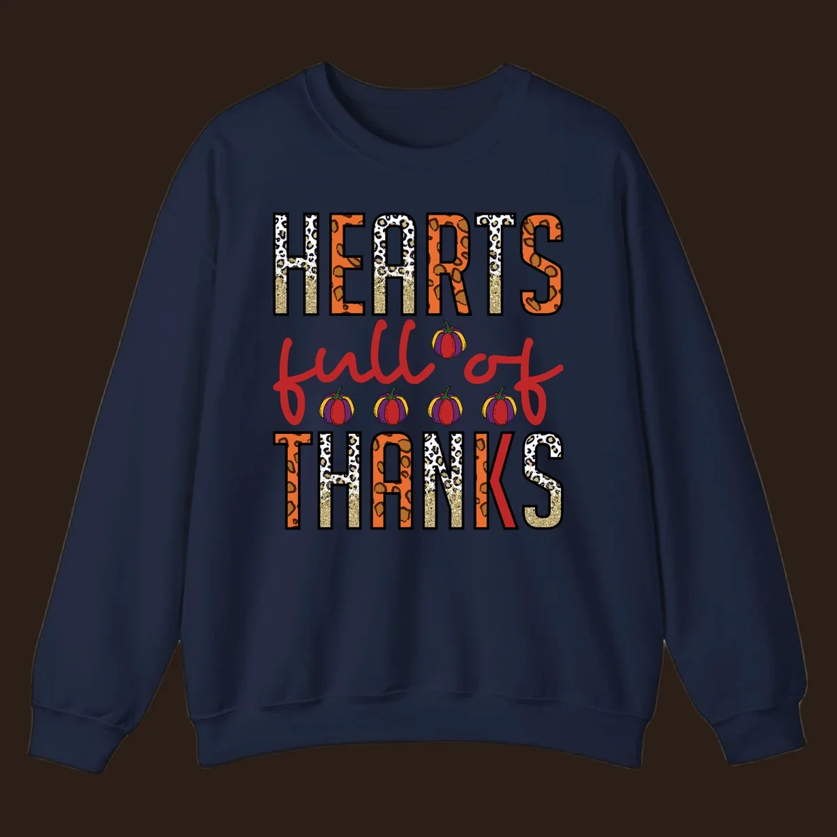 Hearts Full of Thanks pumpkins leopard print and glitter text design.
