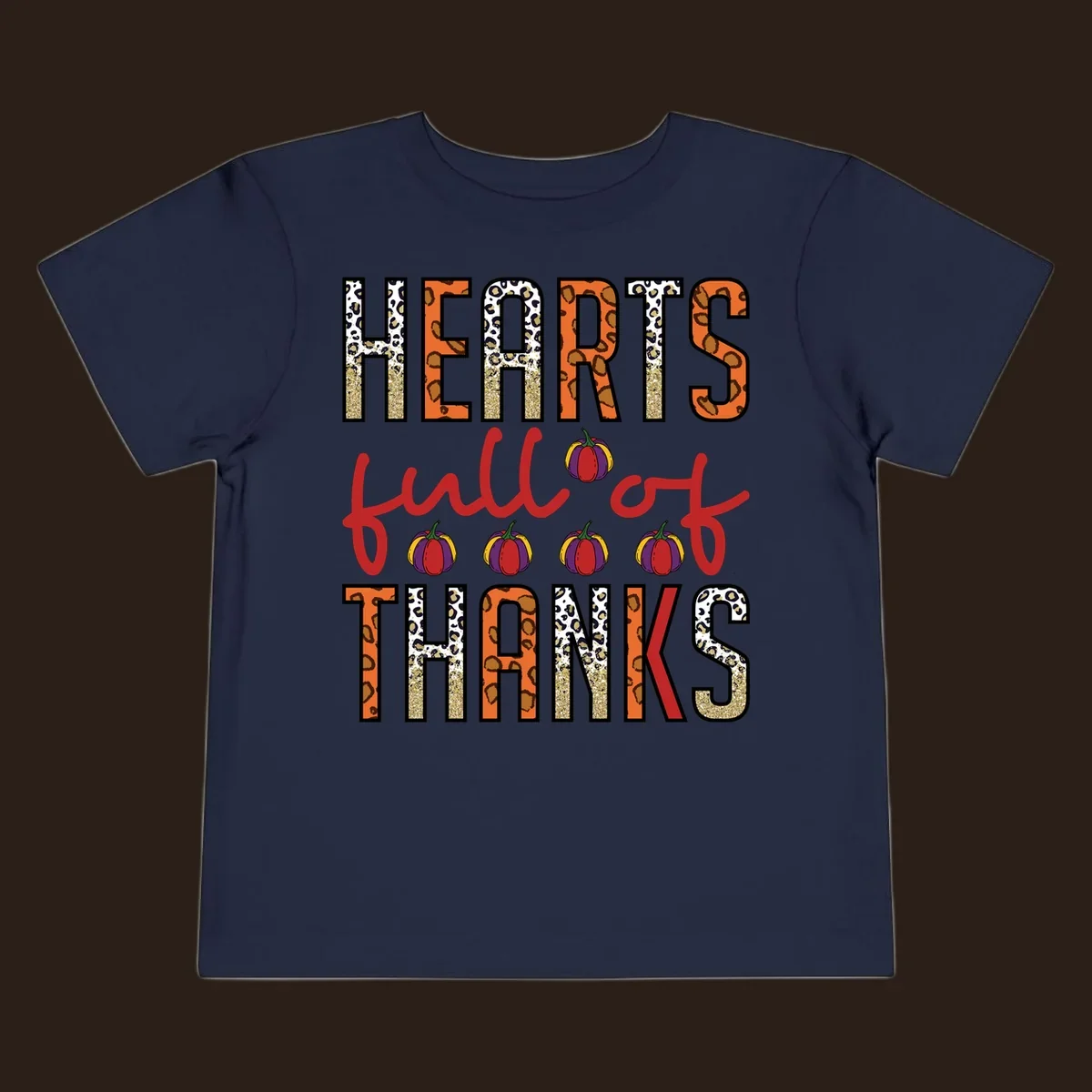 Hearts Full of Thanks pumpkins leopard print and glitter text design.