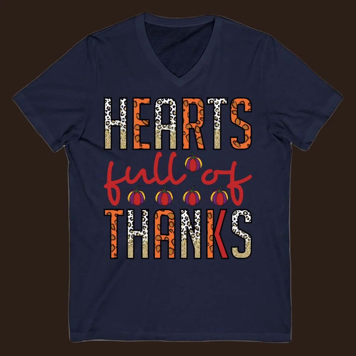 Hearts Full of Thanks pumpkins leopard print and glitter text design.