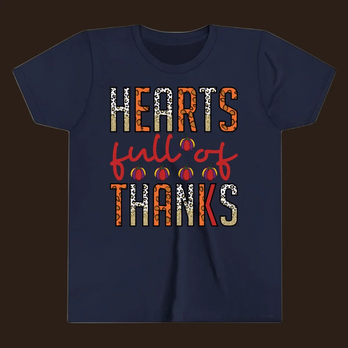 Hearts Full of Thanks pumpkins leopard print and glitter text design.