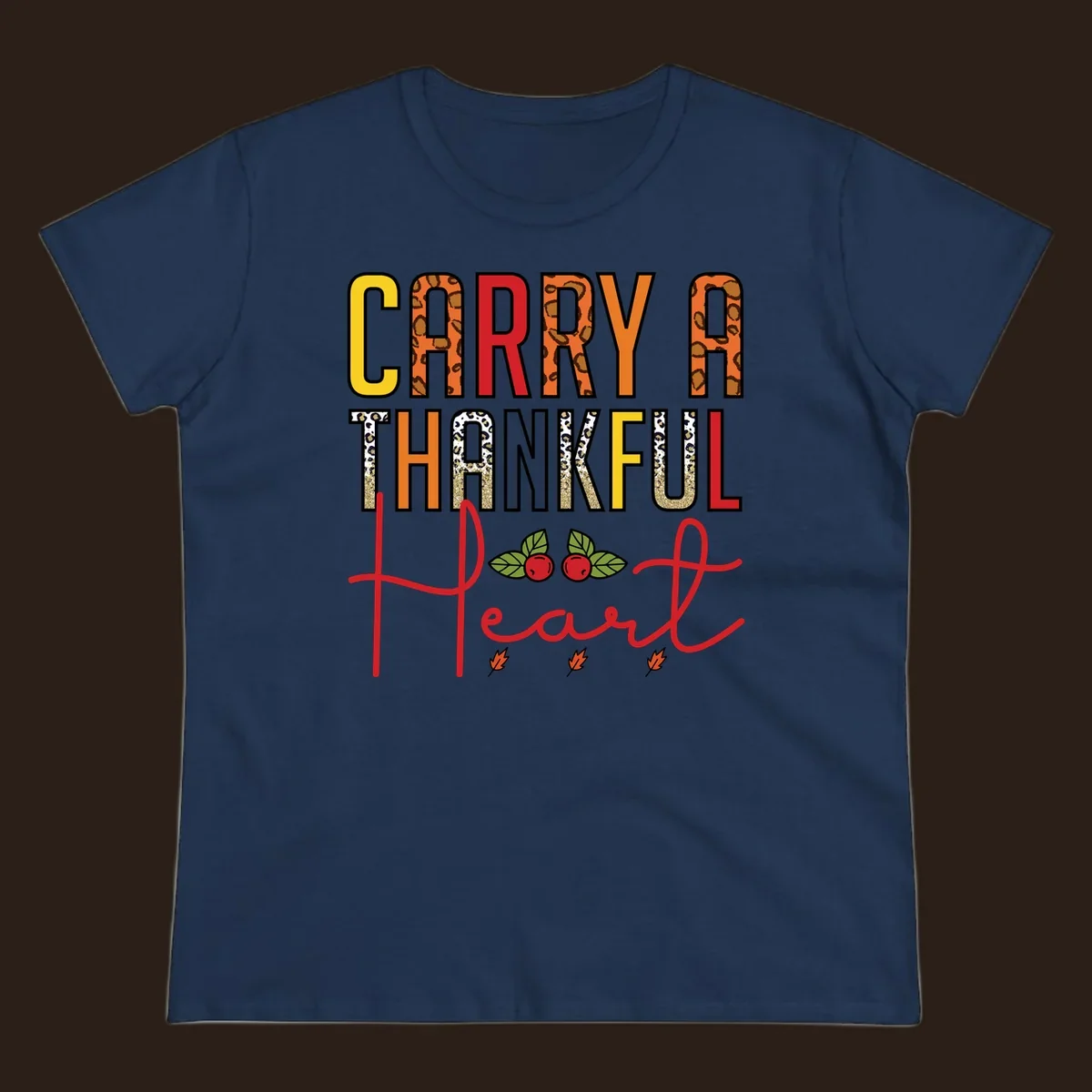 Carry a thankful heart design with leopard print and glitter accents.