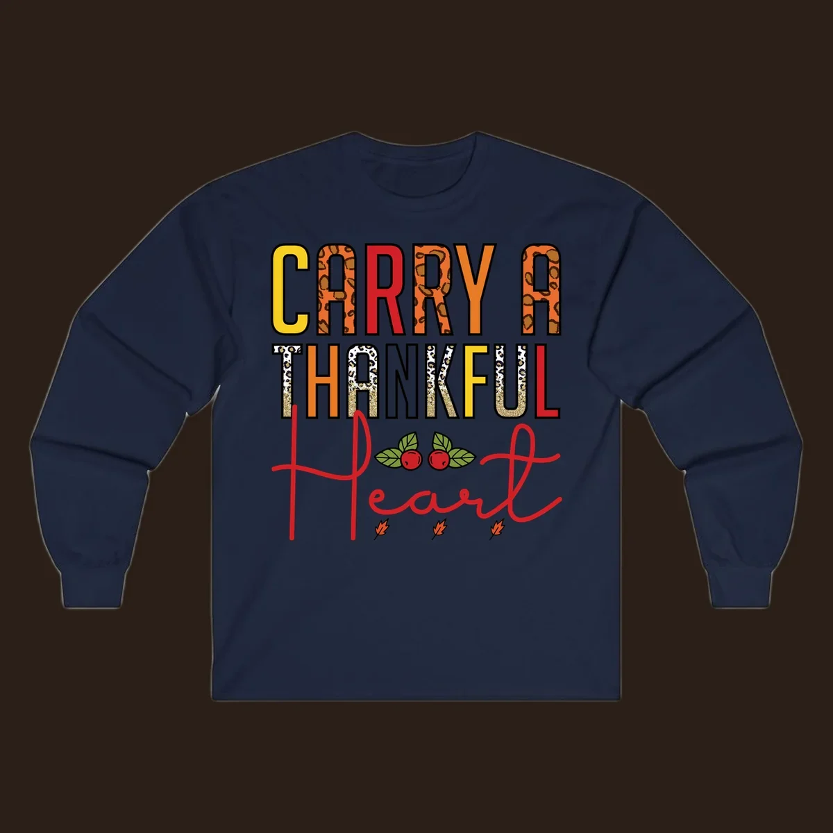 Carry a thankful heart design with leopard print and glitter accents.