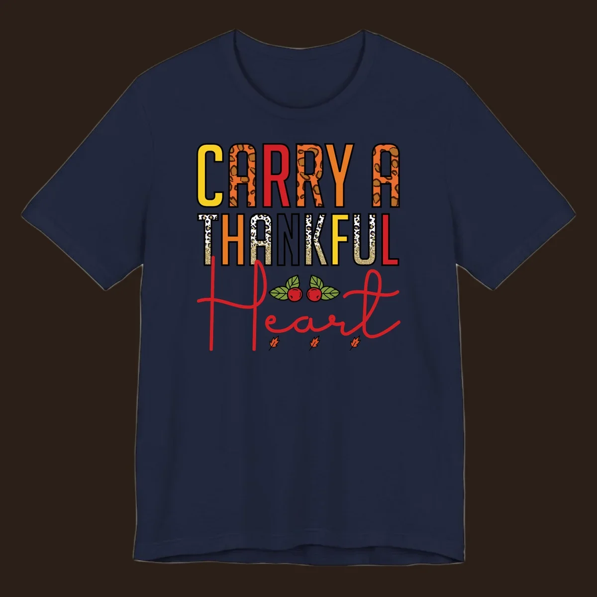 Carry a thankful heart design with leopard print and glitter accents.