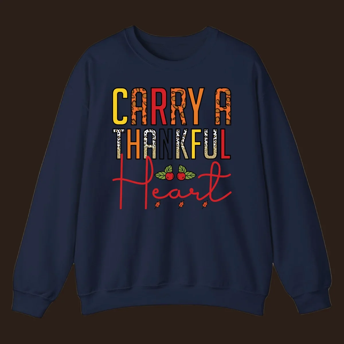 Carry a thankful heart design with leopard print and glitter accents.