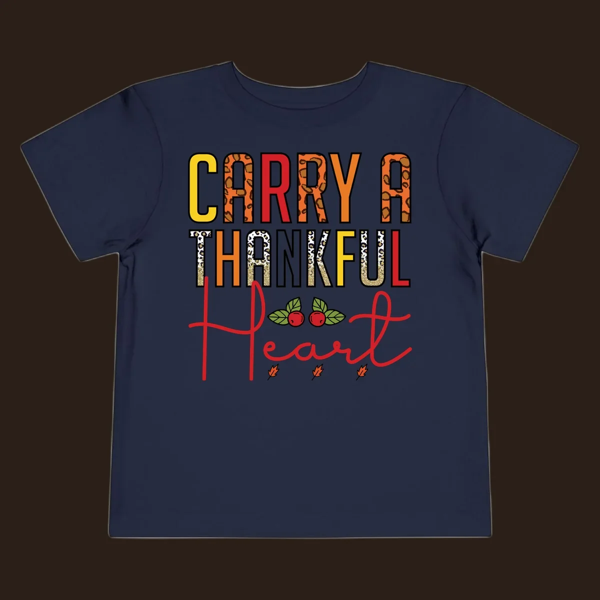 Carry a thankful heart design with leopard print and glitter accents.