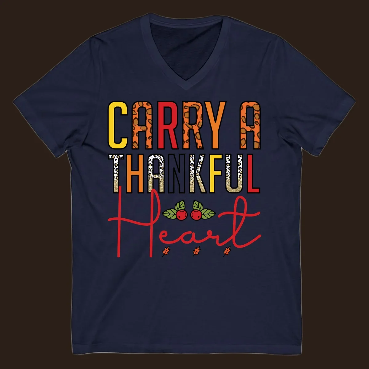 Carry a thankful heart design with leopard print and glitter accents.