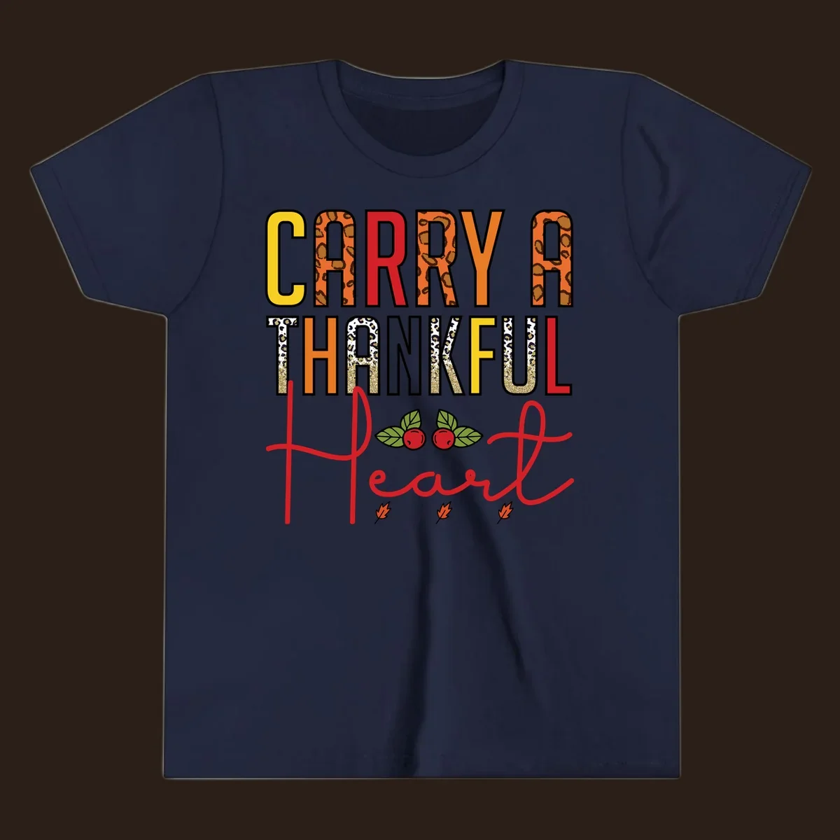 Carry a thankful heart design with leopard print and glitter accents.