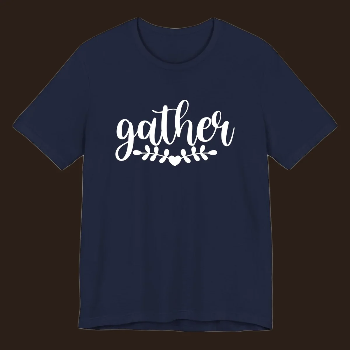 Gather together family script text with heart and leaves illustration.
