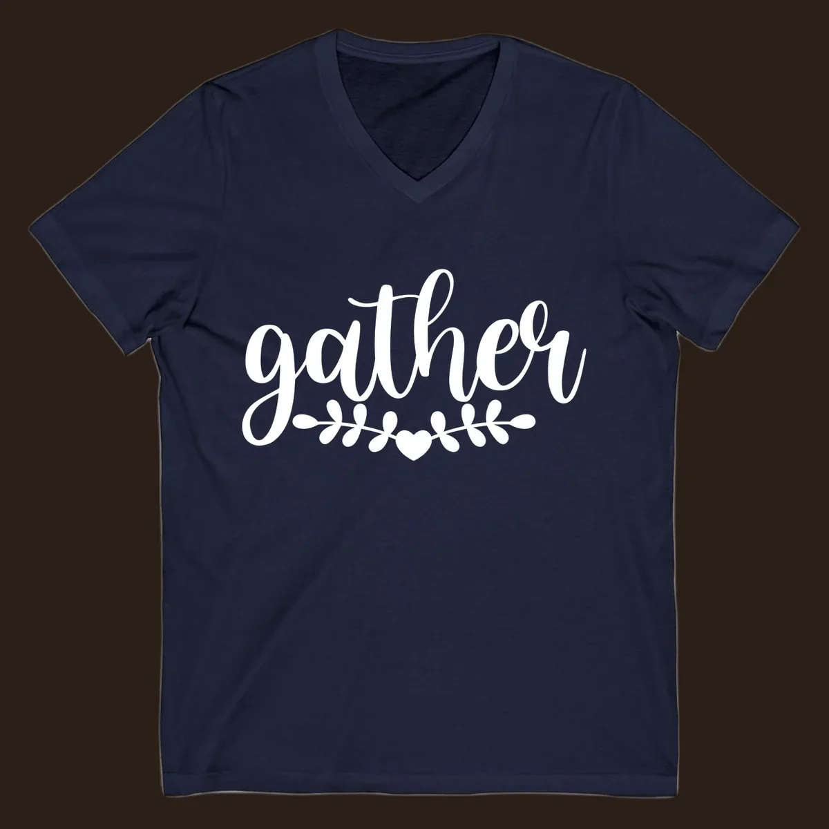 Gather together family script text with heart and leaves illustration.