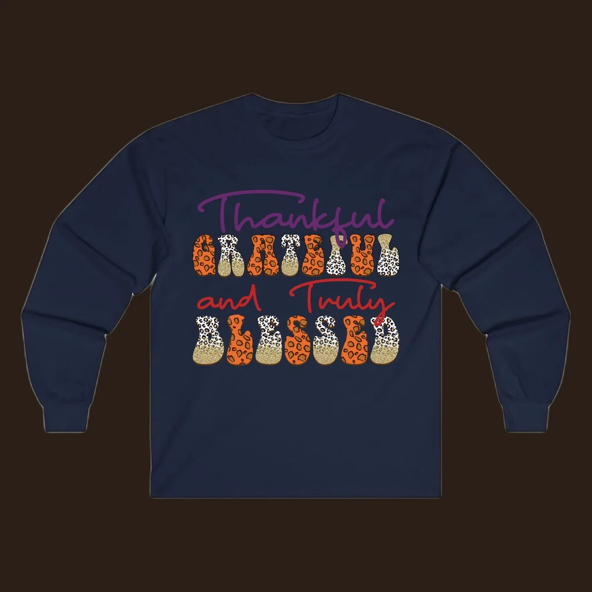Thanksgiving sayings thankful grateful truly blessed leopard print and glitter text