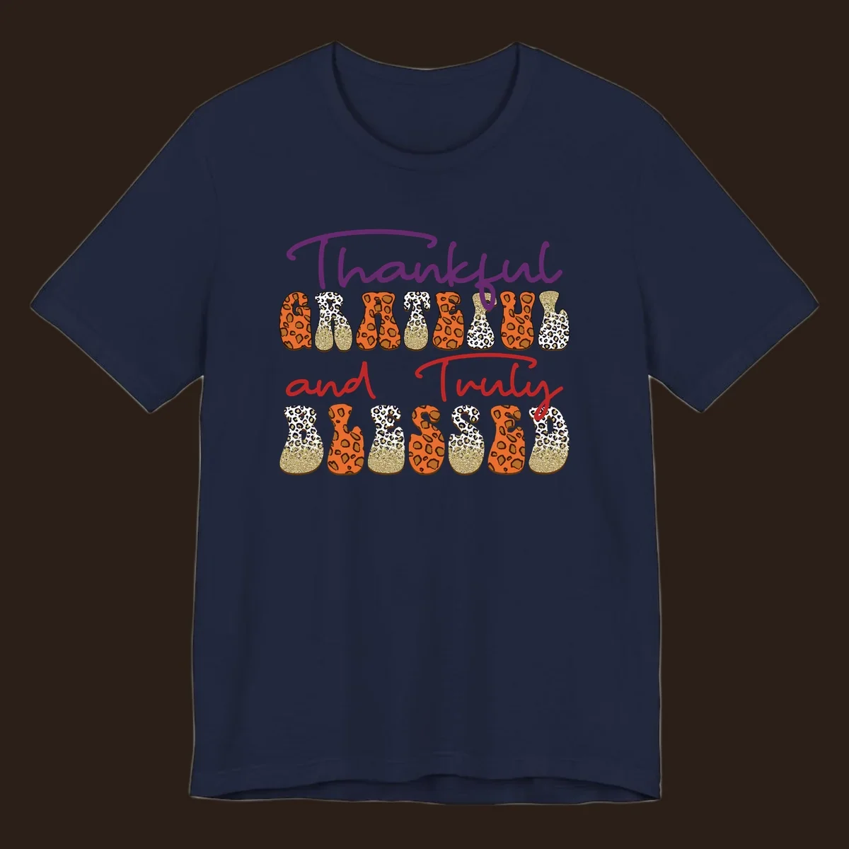 Thanksgiving sayings thankful grateful truly blessed leopard print and glitter text