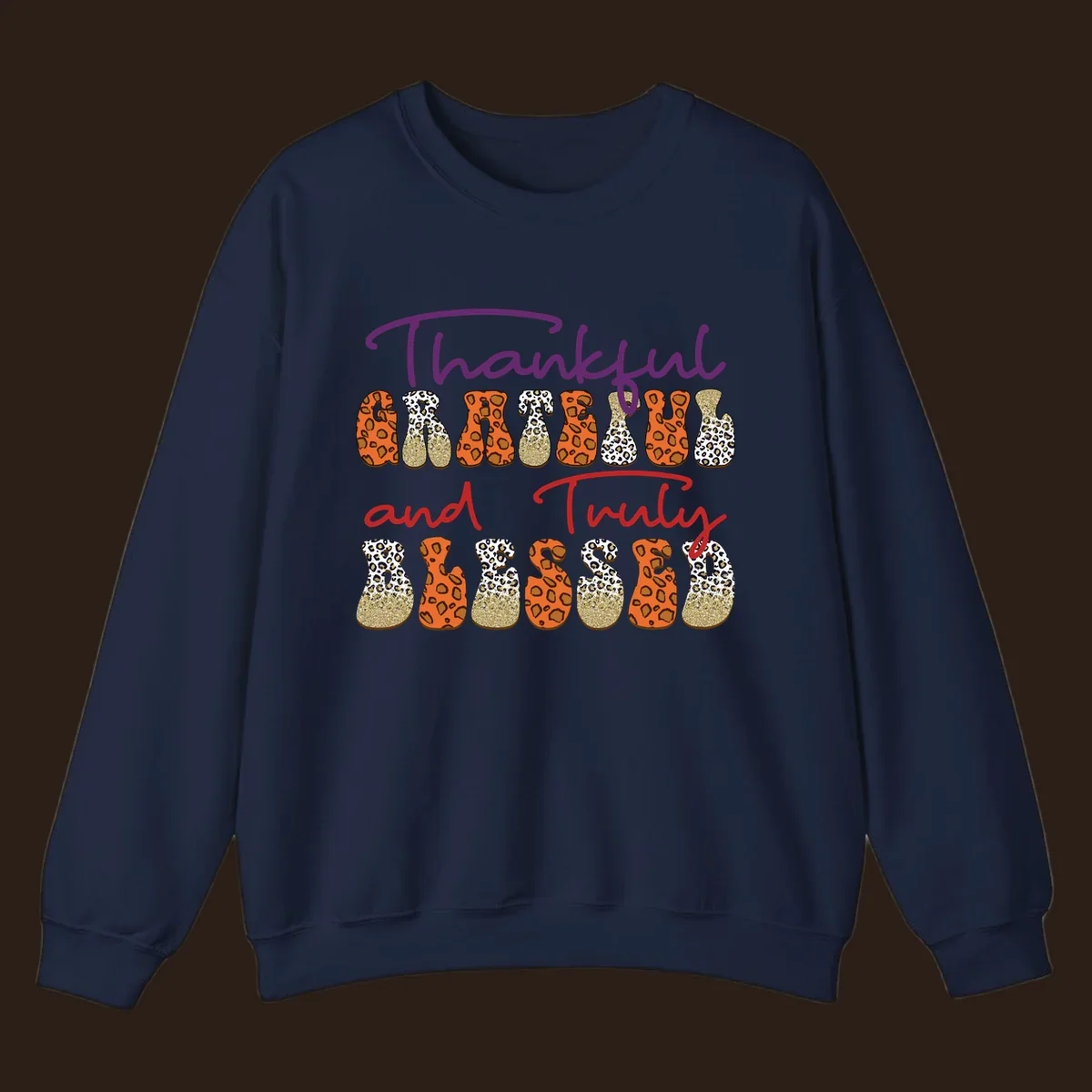 Thanksgiving sayings thankful grateful truly blessed leopard print and glitter text