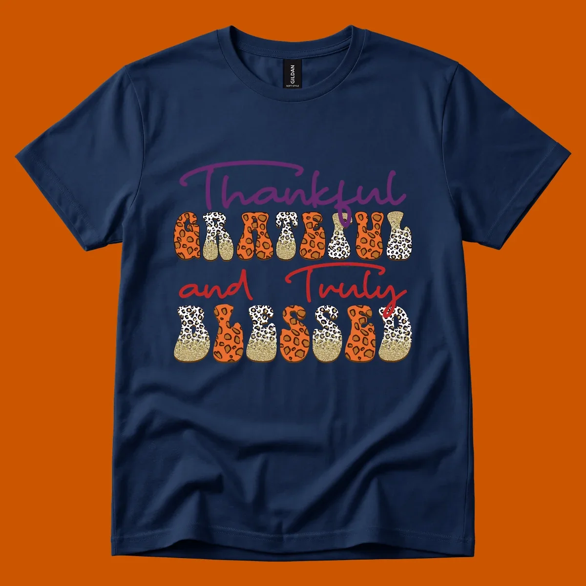 Thanksgiving sayings thankful grateful truly blessed leopard print and glitter text