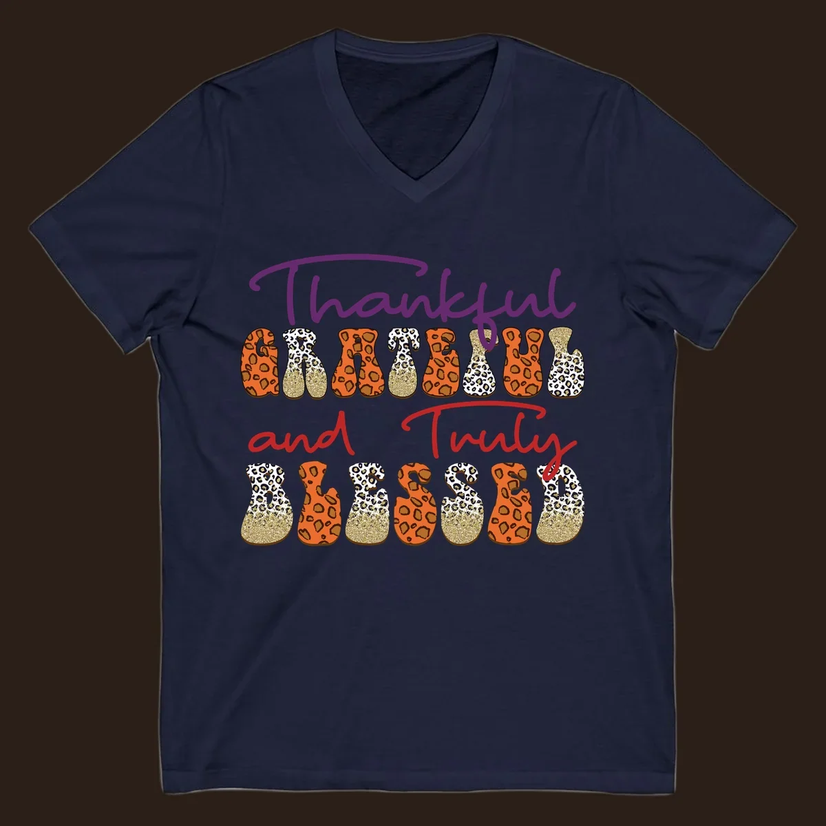 Thanksgiving sayings thankful grateful truly blessed leopard print and glitter text