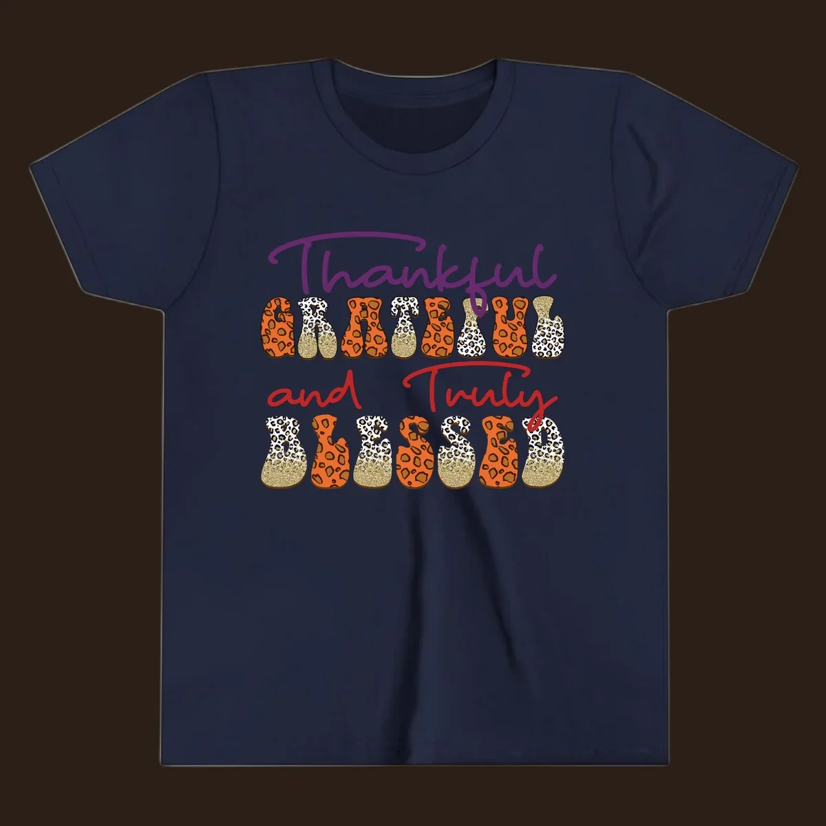 Thanksgiving sayings thankful grateful truly blessed leopard print and glitter text