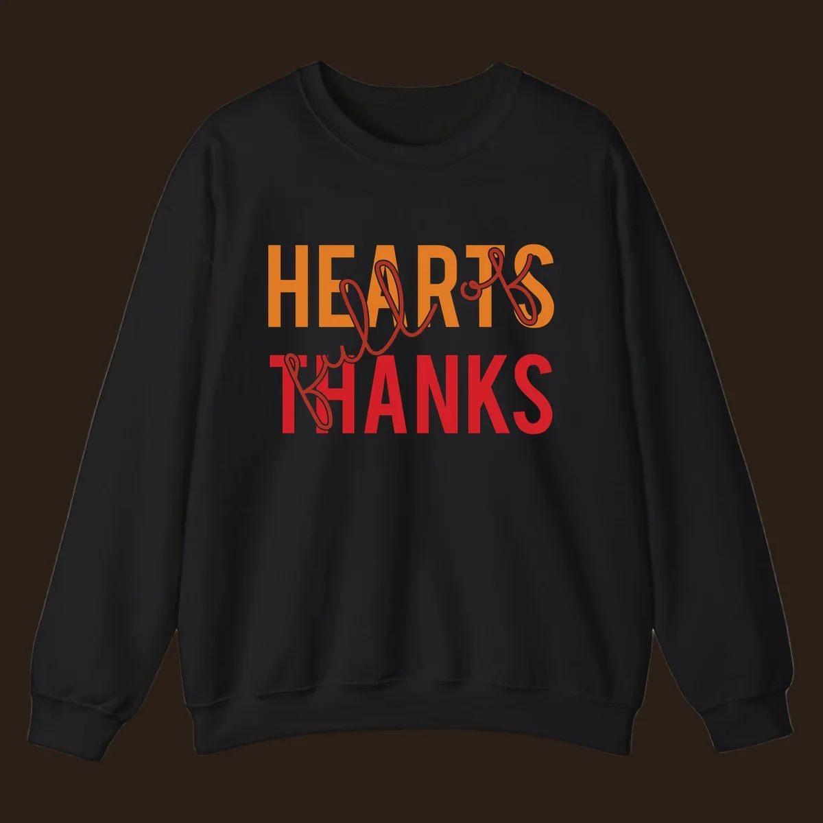 Orange and red typography design spelling "HEARTS FULL OF THANKS".
