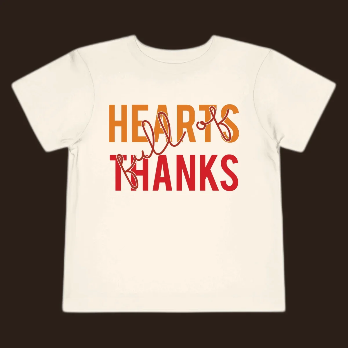 Orange and red typography design spelling "HEARTS FULL OF THANKS".