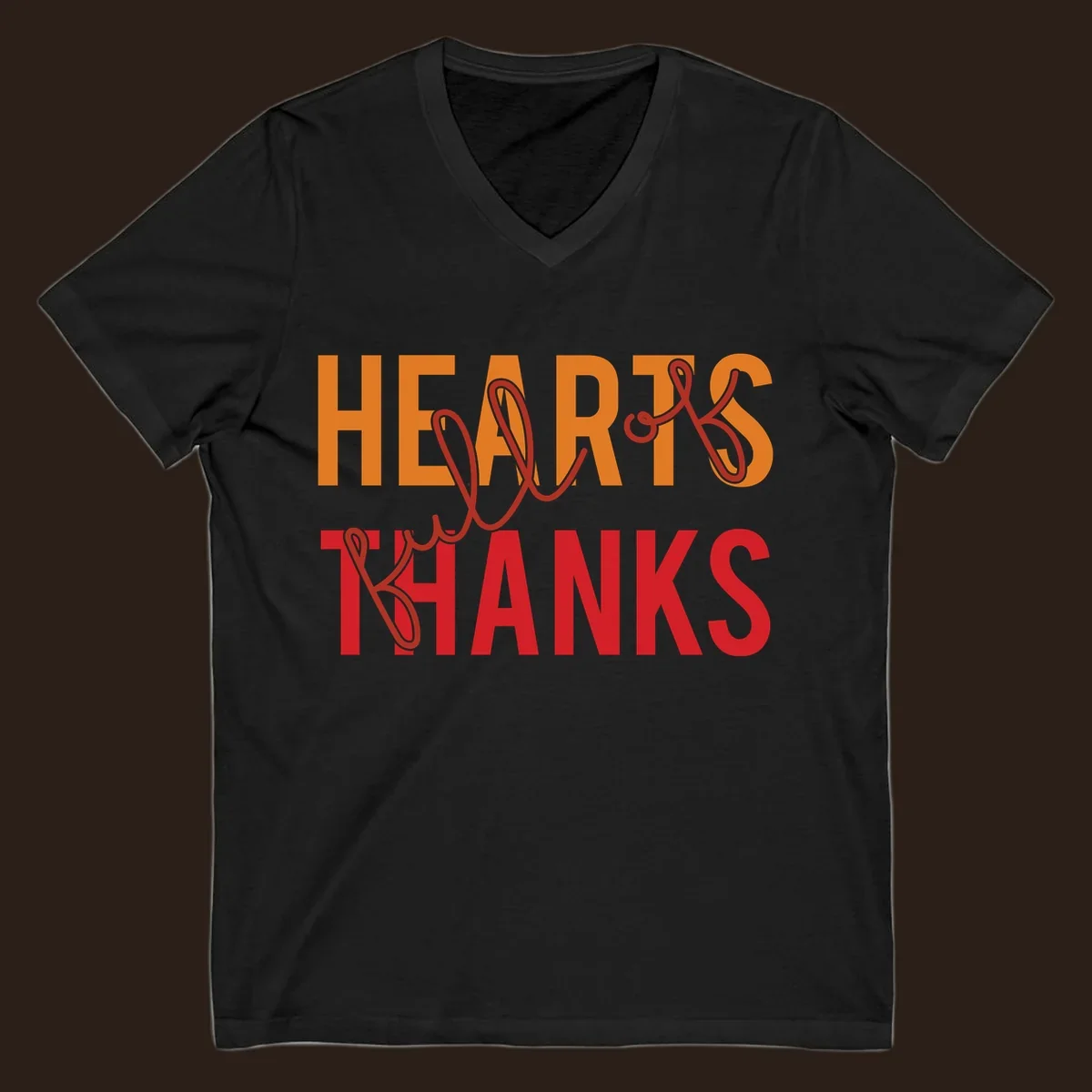 Orange and red typography design spelling "HEARTS FULL OF THANKS".