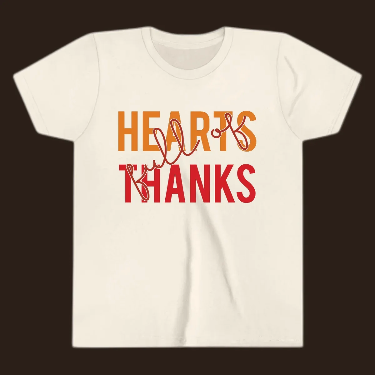 Orange and red typography design spelling "HEARTS FULL OF THANKS".