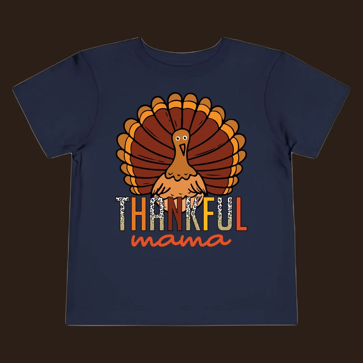 Thankful Mama turkey illustration with leopard print and glitter text for Thanksgiving.