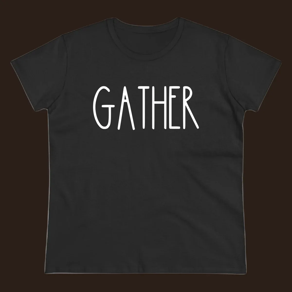 White typography design with the word GATHER, for family dinner gatherings.