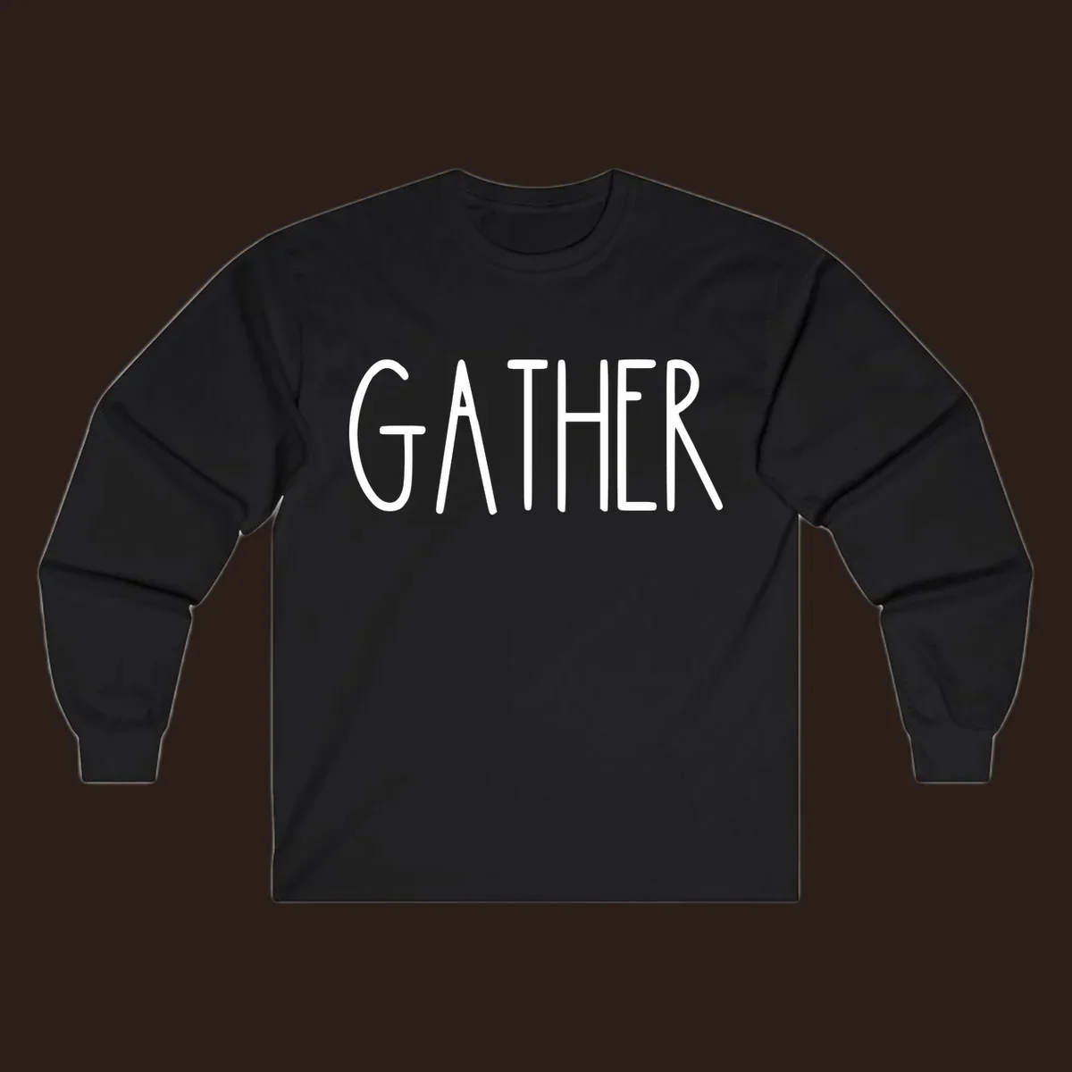 White typography design with the word GATHER, for family dinner gatherings.