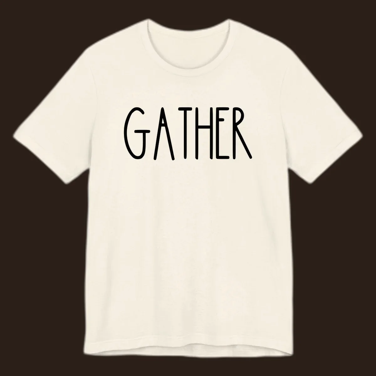 White typography design with the word GATHER, for family dinner gatherings.
