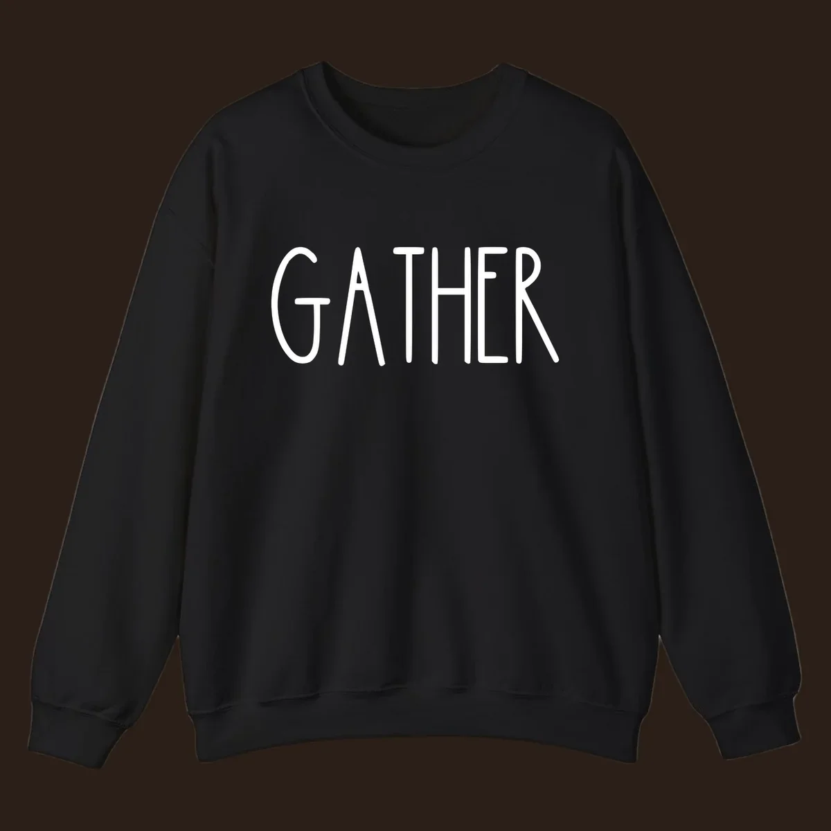 White typography design with the word GATHER, for family dinner gatherings.