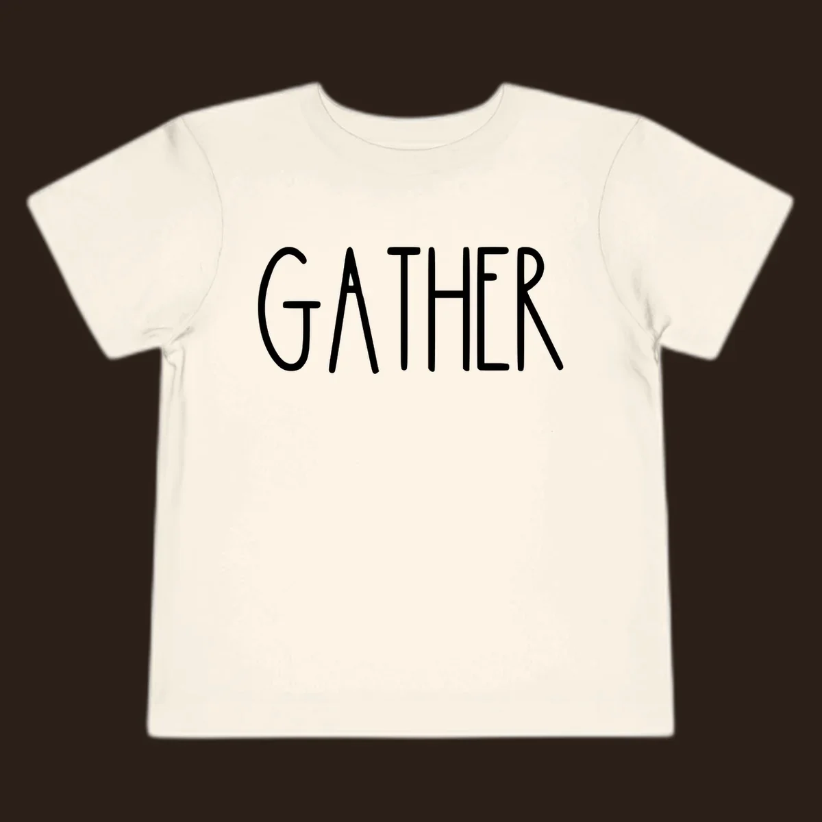 White typography design with the word GATHER, for family dinner gatherings.