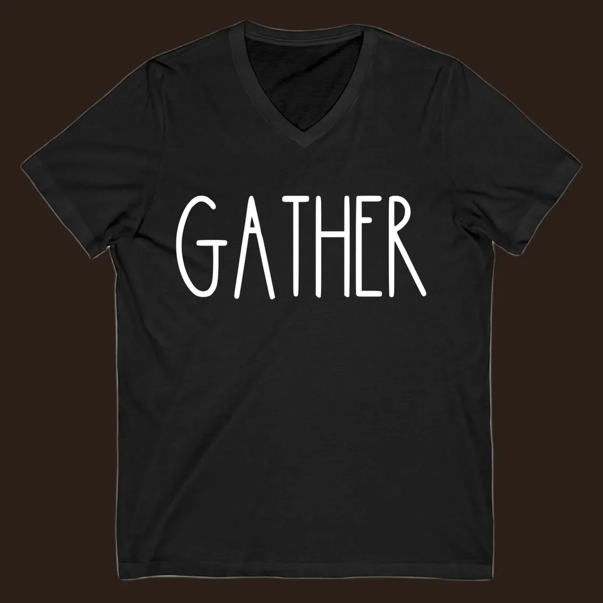 White typography design with the word GATHER, for family dinner gatherings.