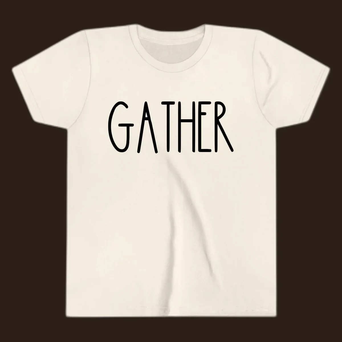 White typography design with the word GATHER, for family dinner gatherings.