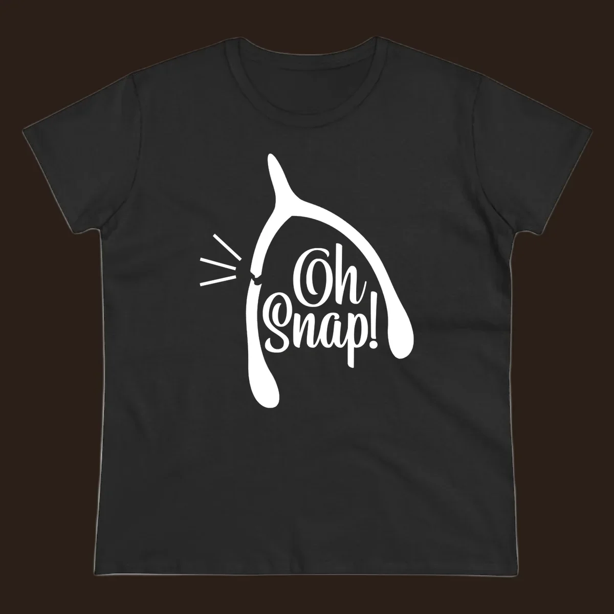 Oh snap wishbone broken design with white text.