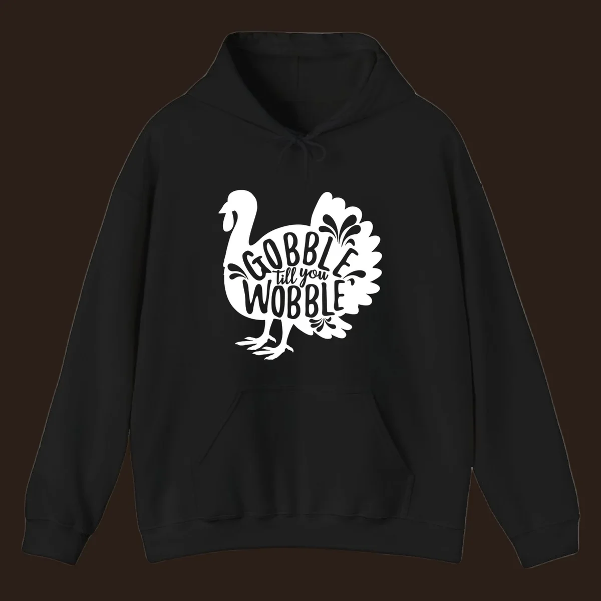 Gobble wobble turkey design with text for Thanksgiving.