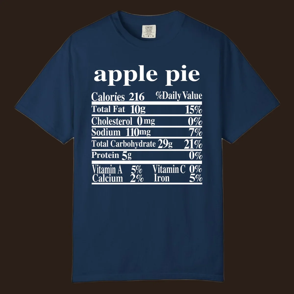 Apple pie nutrition facts label design with calories, fat, carbs, and vitamins.