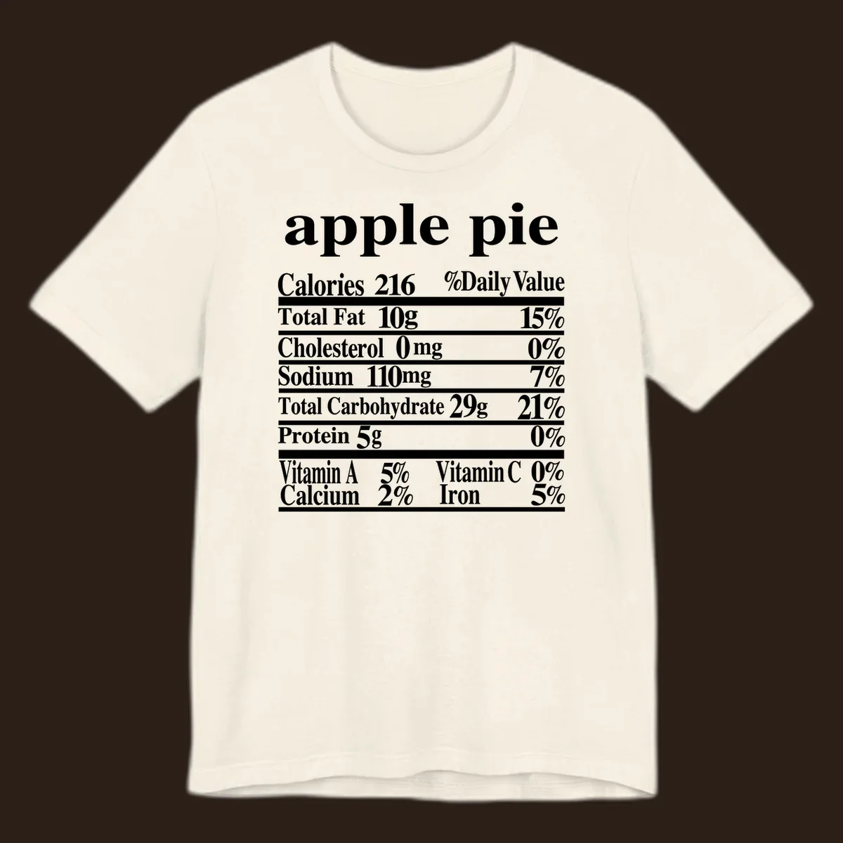 Apple pie nutrition facts label design with calories, fat, carbs, and vitamins.