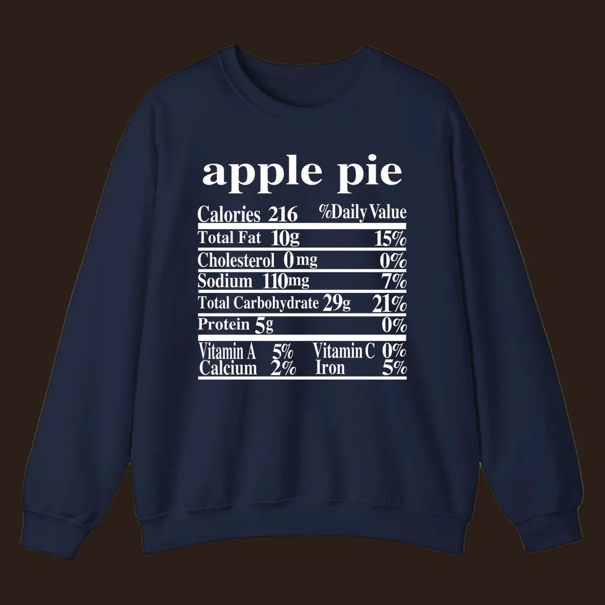 Apple pie nutrition facts label design with calories, fat, carbs, and vitamins.