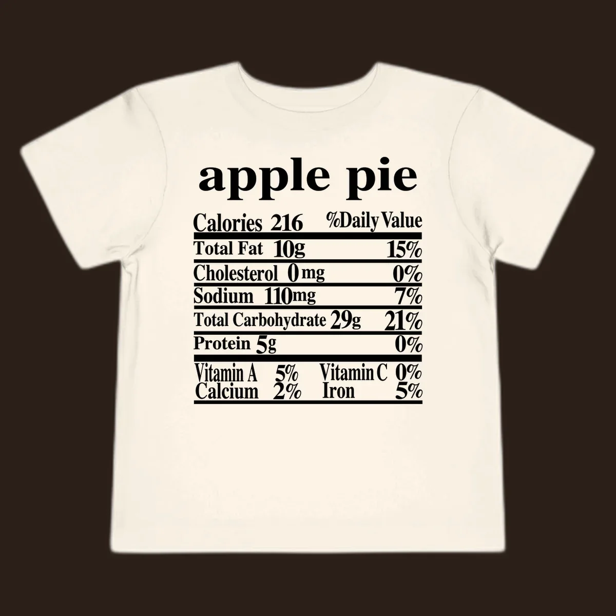 Apple pie nutrition facts label design with calories, fat, carbs, and vitamins.