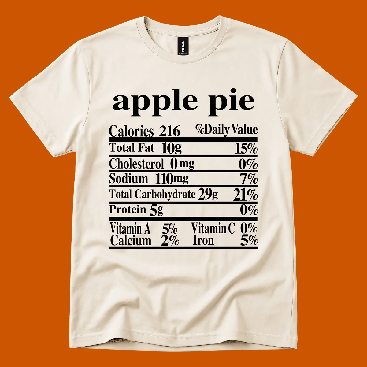 Apple pie nutrition facts label design with calories, fat, carbs, and vitamins.