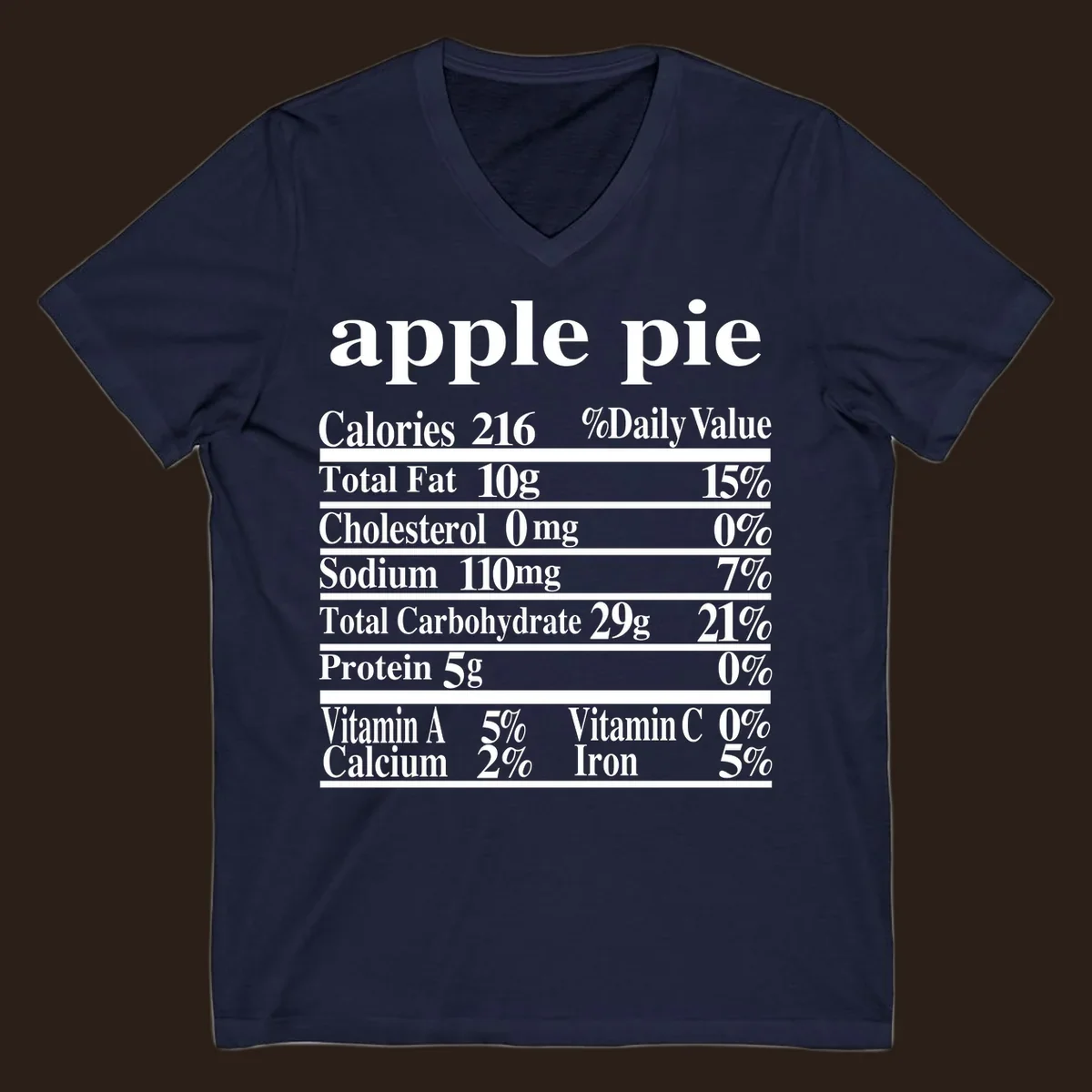 Apple pie nutrition facts label design with calories, fat, carbs, and vitamins.