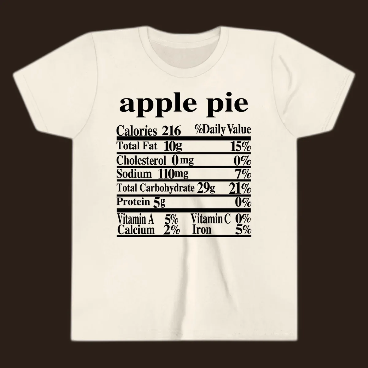 Apple pie nutrition facts label design with calories, fat, carbs, and vitamins.