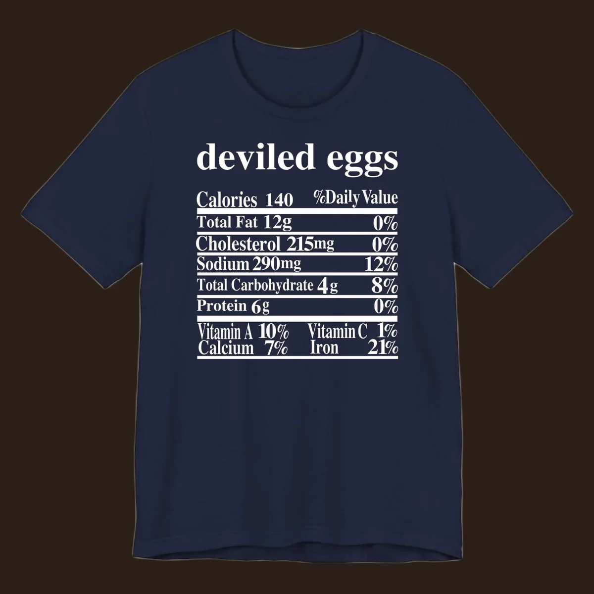 Deviled eggs nutrition facts label with white text on black background.