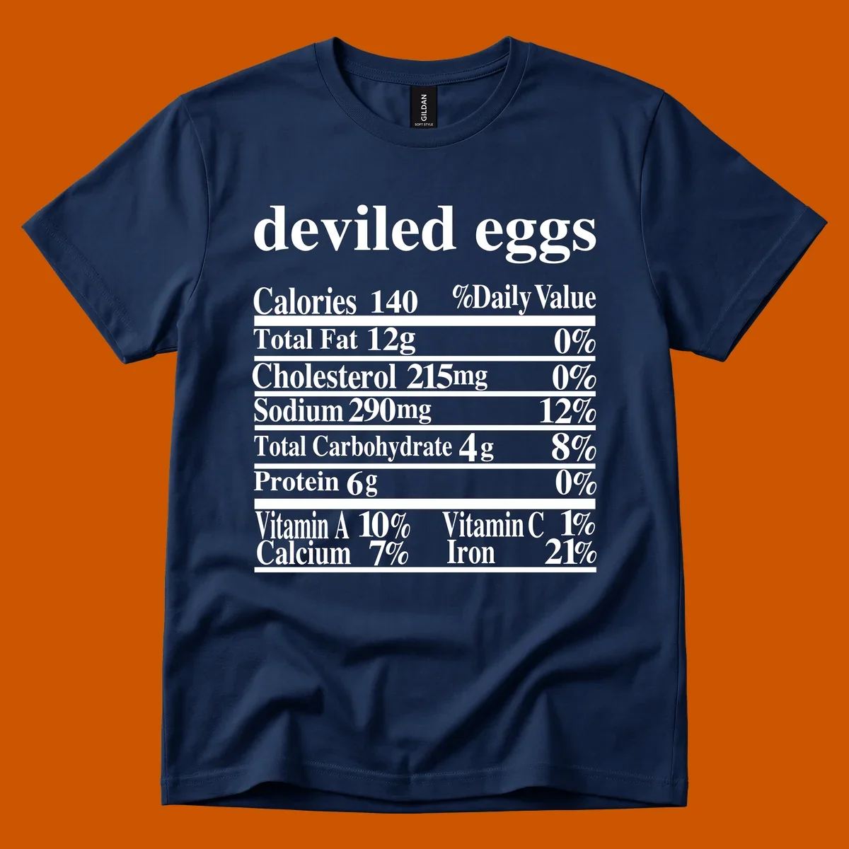 Deviled eggs nutrition facts label with white text on black background.