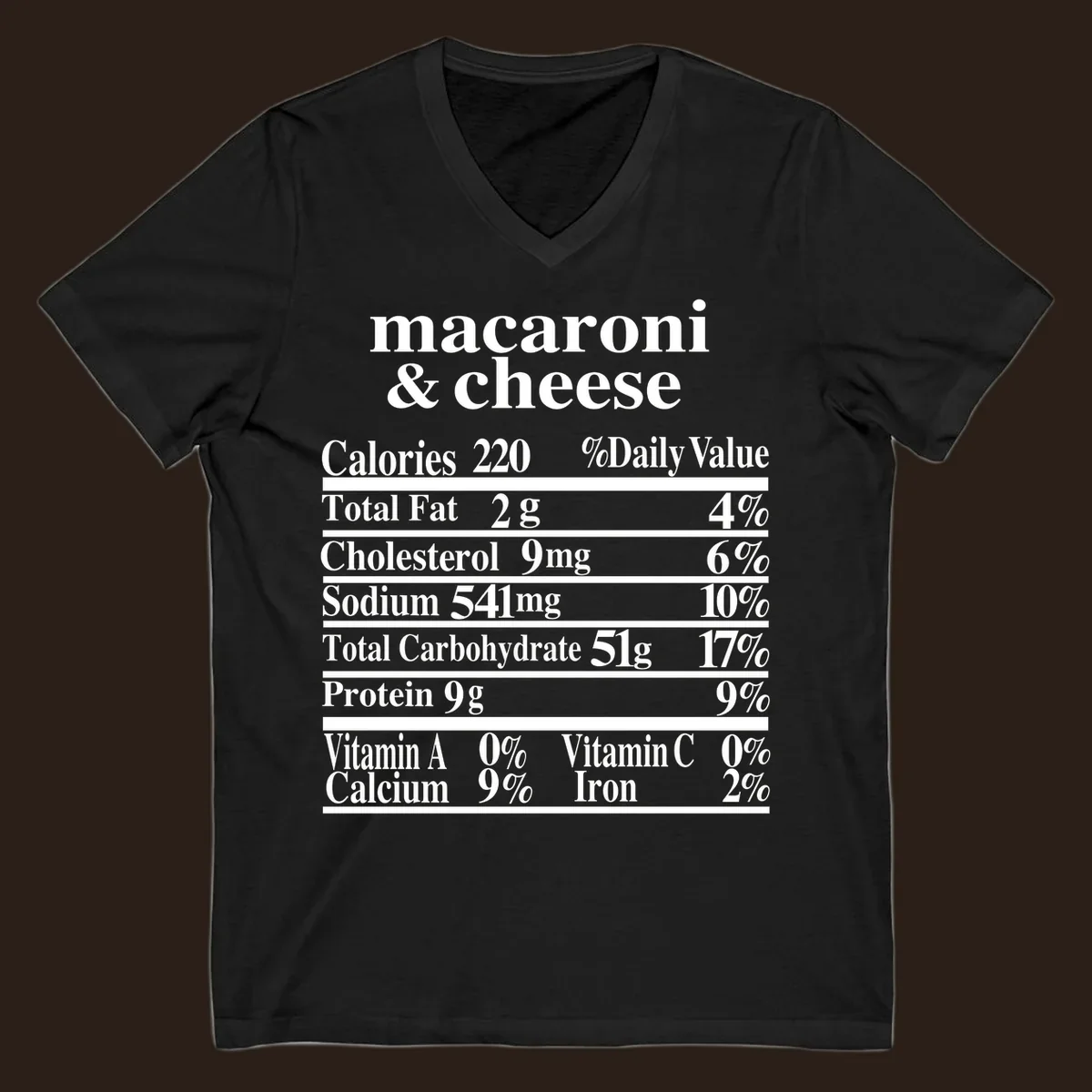 Mac and cheese nutrition label design with calories, fat, sodium, and vitamins.