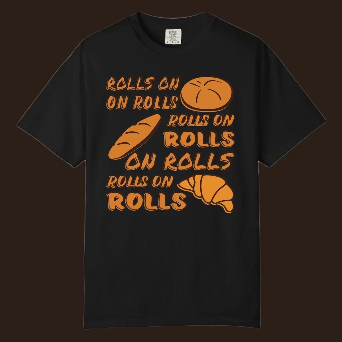 Rolls on rolls typography with bread illustrations. Funny baking pun.