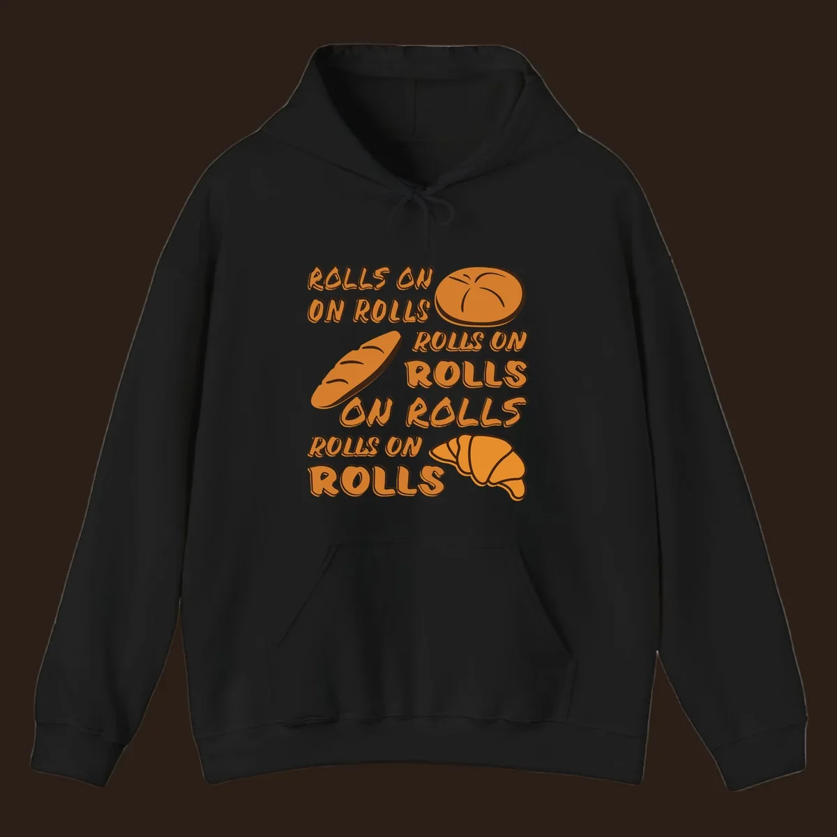Rolls on rolls typography with bread illustrations. Funny baking pun.