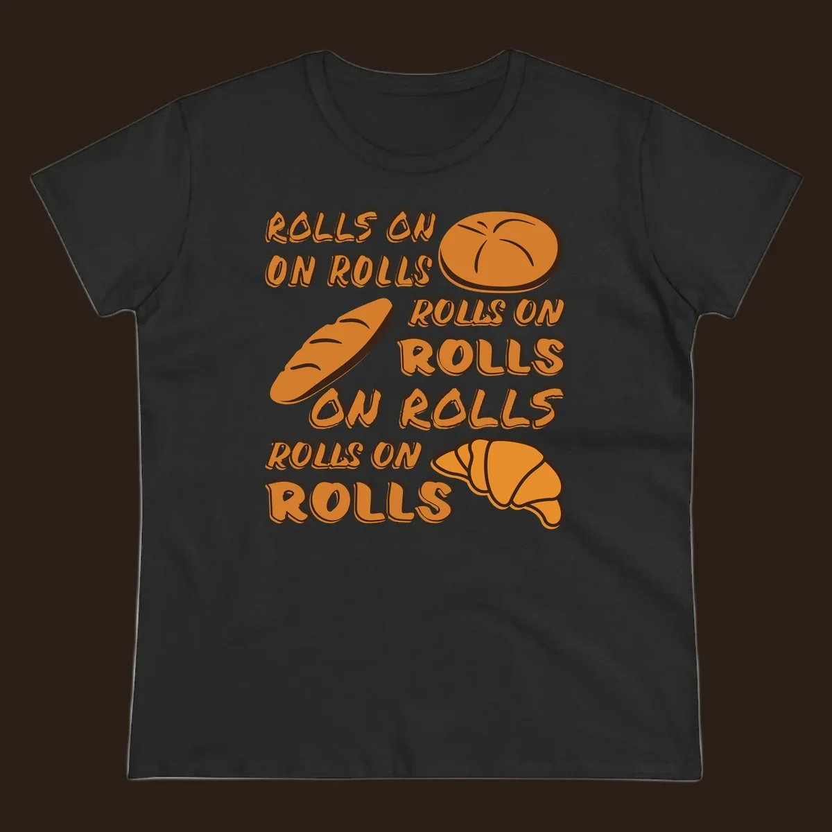 Rolls on rolls typography with bread illustrations. Funny baking pun.