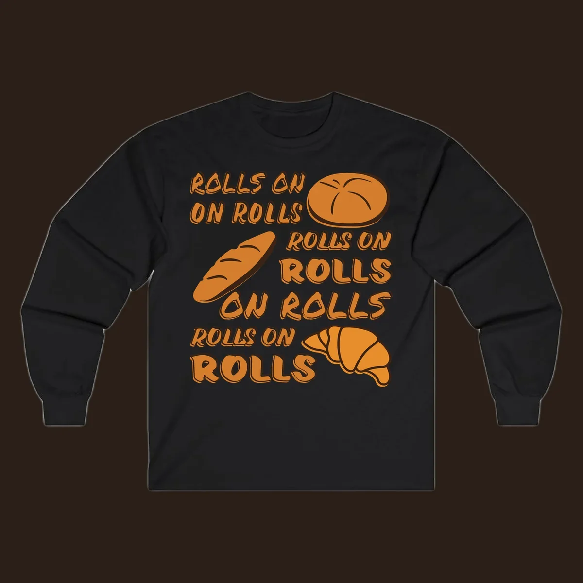Rolls on rolls typography with bread illustrations. Funny baking pun.