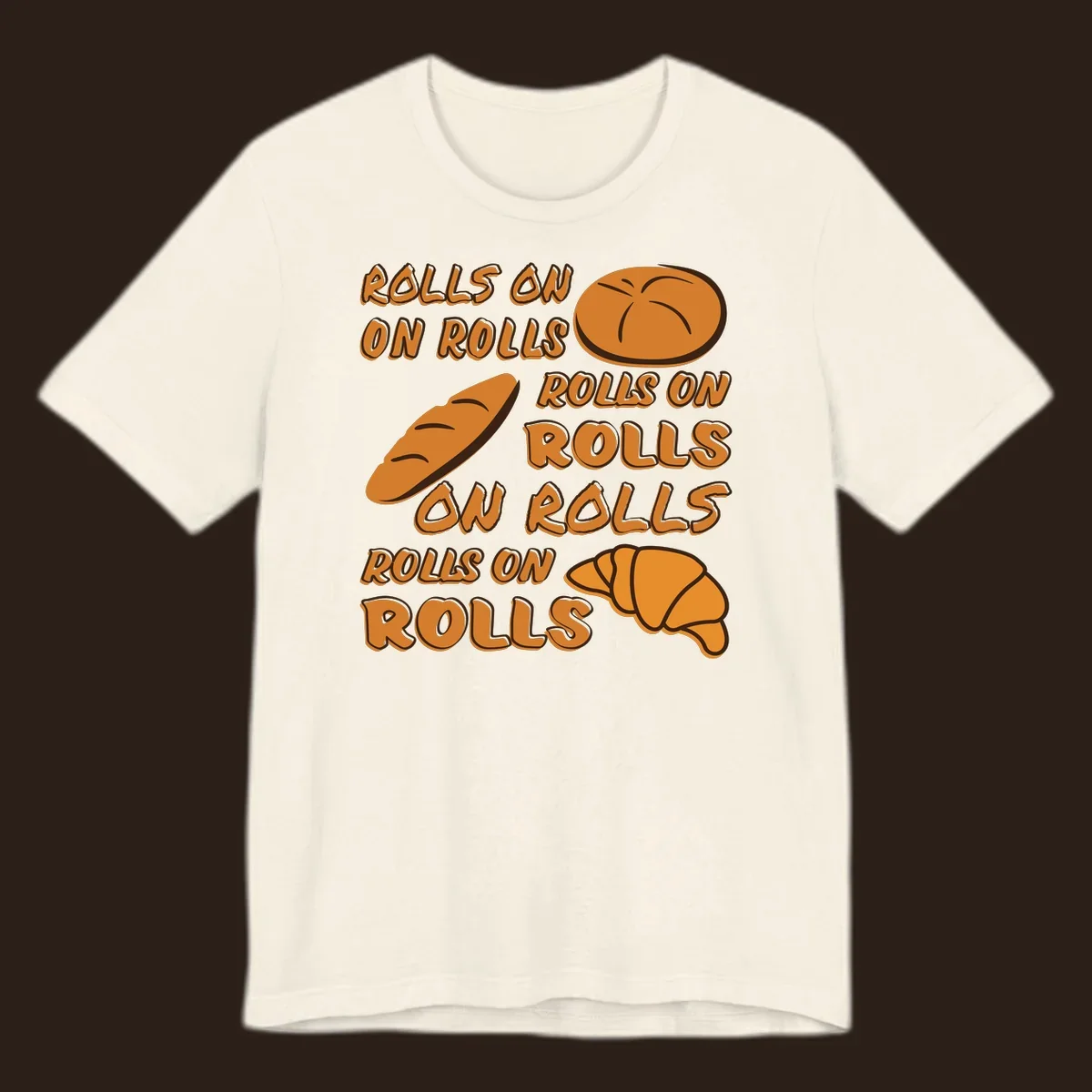 Rolls on rolls typography with bread illustrations. Funny baking pun.