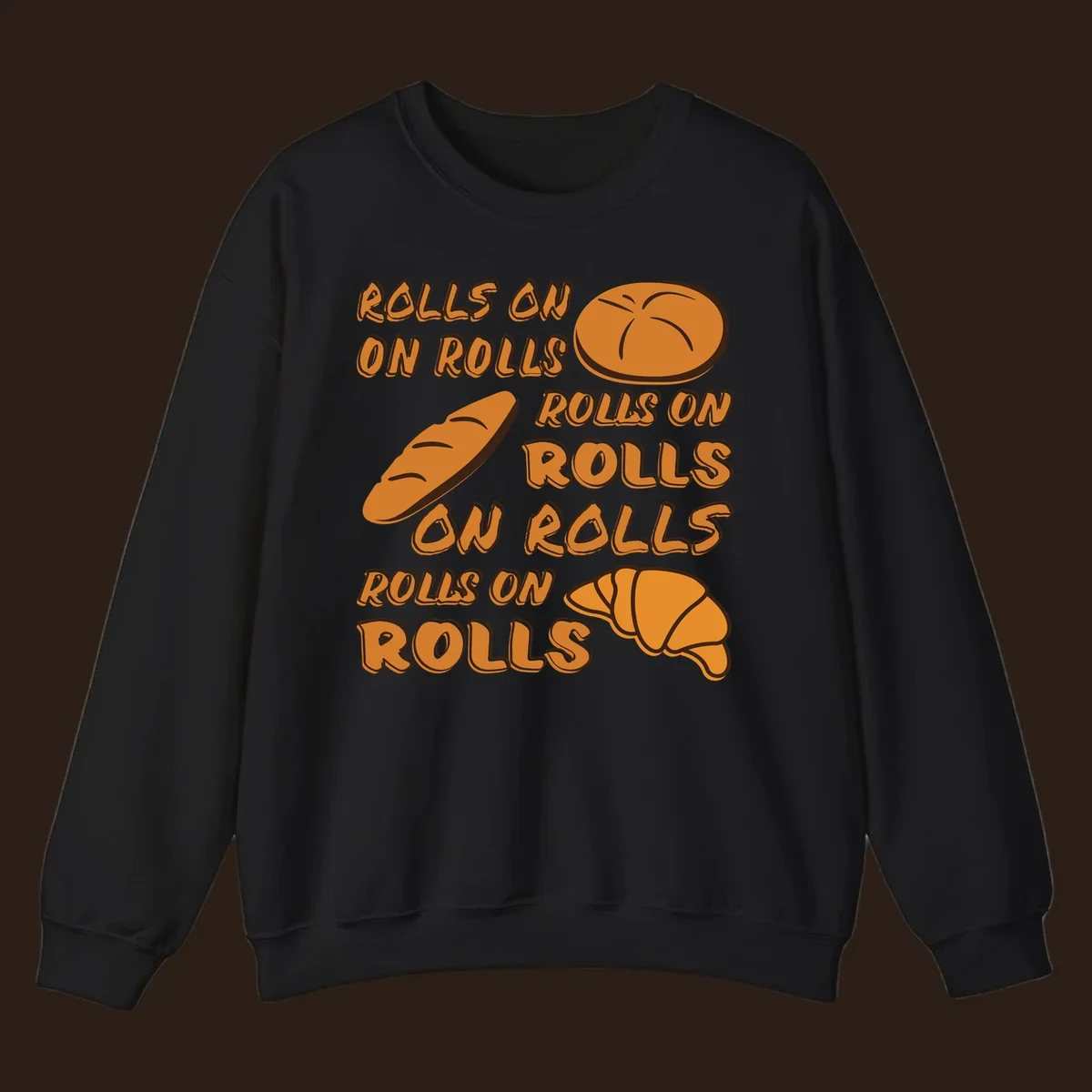 Rolls on rolls typography with bread illustrations. Funny baking pun.
