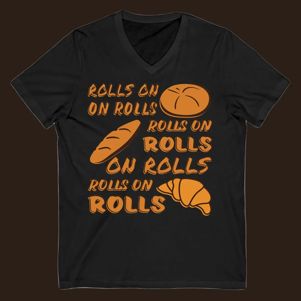 Rolls on rolls typography with bread illustrations. Funny baking pun.